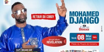Les banderoles annoncent le concert dédicace de Mohamed Django à Conakry – L&rsquo;événement de l&rsquo;année approche !